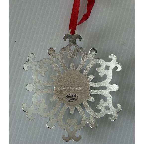 Lenox jeweled Snowflake Christmas Ornament Silverplate Sapphire ornate filigree - Picture 4 of 6
